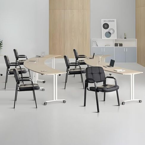 CLATINA Waiting Room Chairs No Wheels Set of 4, Stationary Leather Office Reception Guest Chair with Padded Arms for Elderly Desk Conference Room Lobby Table Side Salon in Saudi Arabia