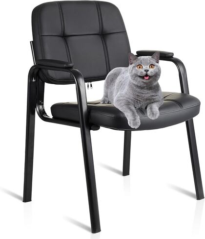 CLATINA Waiting Room Chairs No Wheels Set of 4, Stationary Leather Office Reception Guest Chair with Padded Arms for Elderly Desk Conference Room Lobby Table Side Salon in Saudi Arabia