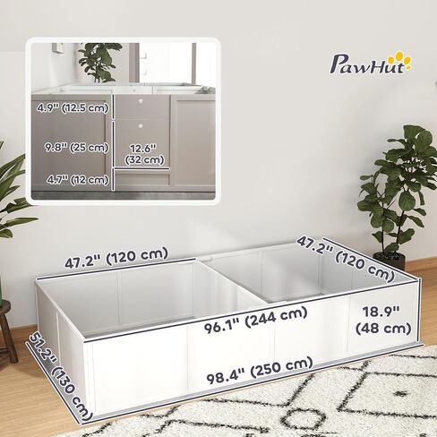 PawHut Whelping Box for Dogs and Puppies, Whelping Pen with Washable Waterproof Pee Pad & Adjustable Door for Large, Medium and Small Dogs, White, 96" x 47" x 19" in Saudi Arabia