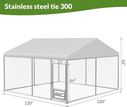 Rovibek 10x10 Ft Dog Kennel Outside, Outdoor Dog Kennel with Roof, Dog Kennels Outdoor with Steel Rotating Feeder Bowls, Outside Kennel for Large Dogs in Kuwait