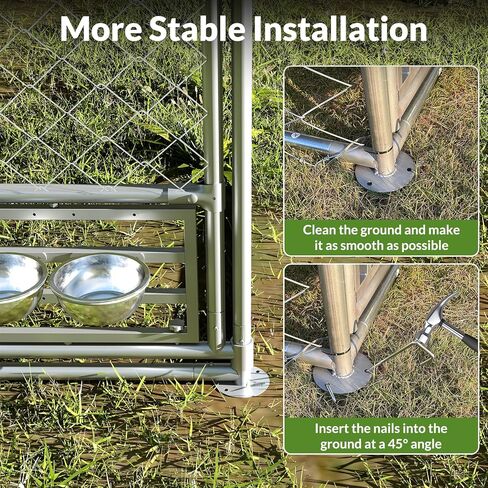 Rovibek 10x10 Ft Dog Kennel Outside, Outdoor Dog Kennel with Roof, Dog Kennels Outdoor with Steel Rotating Feeder Bowls, Outside Kennel for Large Dogs in Kuwait