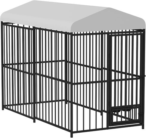 8 × 4 × 6 قدمًا من بيت الكلب الكبير في الهواء الطلق ، قفص كلب معدني شاق مع سقف مقاوم للماء ، وعاء التغذية الدوار والقفل ، لجميع سلالات الكلاب ، للفناء الخلفي in Kuwait