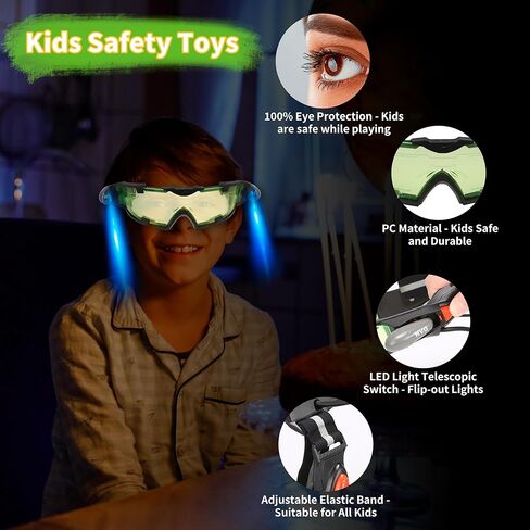 Kids Night Vision Goggles with Spy Frisbee Toys, 2 PCS Spy Lens/Glasses Toys with Flip-Out Lights Green Lens, Adjustable Spy Gear Night Mission Goggles Kit for Kids 6 7 8 9 10 11 12 Boy Girl Gifts in Kuwait