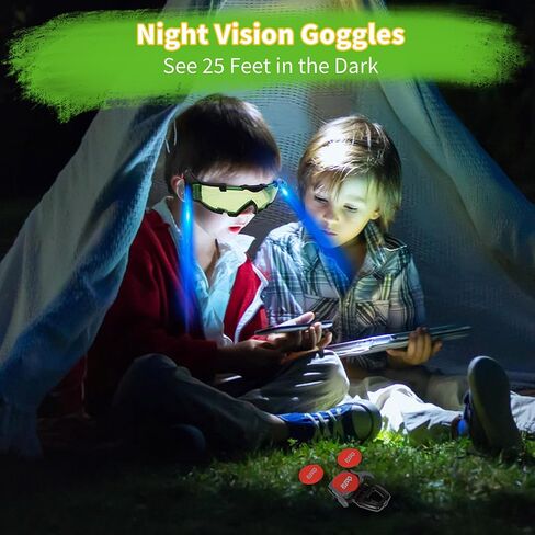 Kids Night Vision Goggles with Spy Frisbee Toys, 2 PCS Spy Lens/Glasses Toys with Flip-Out Lights Green Lens, Adjustable Spy Gear Night Mission Goggles Kit for Kids 6 7 8 9 10 11 12 Boy Girl Gifts in Kuwait