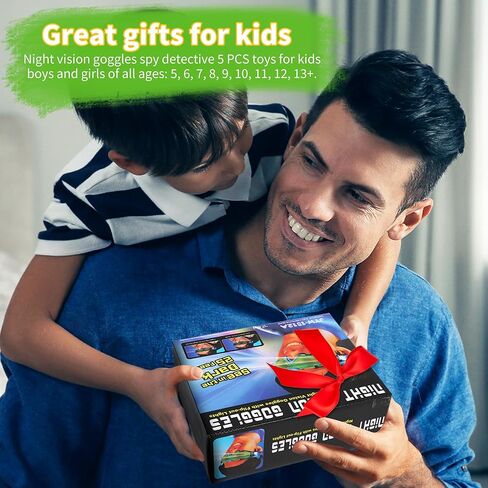 Kids Night Vision Goggles with Spy Frisbee Toys, 2 PCS Spy Lens/Glasses Toys with Flip-Out Lights Green Lens, Adjustable Spy Gear Night Mission Goggles Kit for Kids 6 7 8 9 10 11 12 Boy Girl Gifts in Kuwait