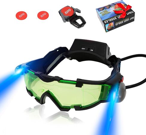 Kids Night Vision Goggles with Spy Frisbee Toys, 2 PCS Spy Lens/Glasses Toys with Flip-Out Lights Green Lens, Adjustable Spy Gear Night Mission Goggles Kit for Kids 6 7 8 9 10 11 12 Boy Girl Gifts in Kuwait