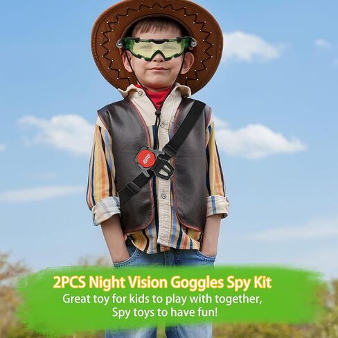 Kids Night Vision Goggles with Spy Frisbee Toys, 2 PCS Spy Lens/Glasses Toys with Flip-Out Lights Green Lens, Adjustable Spy Gear Night Mission Goggles Kit for Kids 6 7 8 9 10 11 12 Boy Girl Gifts in Kuwait