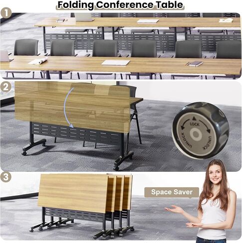 2/4/6/8 FT TABLE ROADE مع عجلات ، طاولة مؤتمرات قابلة للطي للمكتب ، التدريب ، المدارس الجوز الحديثة طاولة غرفة اجتماعات المؤتمرات الخشبية الكبيرة (MAPL 4PACK ، 55 بوصة) in Kuwait