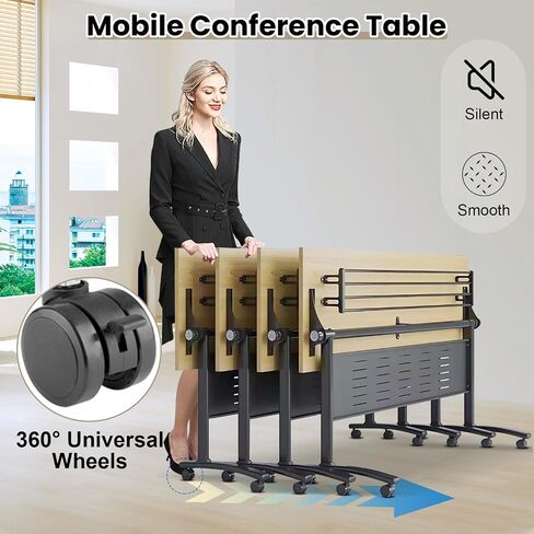 2/4/6/8 FT TABLE ROADE مع عجلات ، طاولة مؤتمرات قابلة للطي للمكتب ، التدريب ، المدارس الجوز الحديثة طاولة غرفة اجتماعات المؤتمرات الخشبية الكبيرة (MAPL 4PACK ، 55 بوصة) in Kuwait