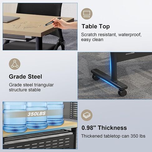 2/4/6/8 FT TABLE ROADE مع عجلات ، طاولة مؤتمرات قابلة للطي للمكتب ، التدريب ، المدارس الجوز الحديثة طاولة غرفة اجتماعات المؤتمرات الخشبية الكبيرة (MAPL 4PACK ، 55 بوصة) in Kuwait