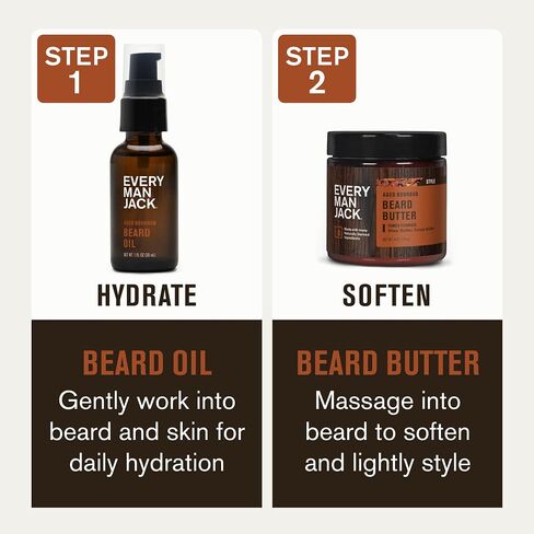 Every Man Jack Beard Oil & Beard Butter Bundle - Aged Bourbon Fragrance - Rejuvenates, Hydrates & Styles Dry Beards - Naturally Derived with Cocoa Butter and Shea Butter in Kuwait