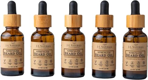 J&L Naturals | Beard Oil for Men | Strengthen, Prevent Damage & Breakage, Beard Care | 100% Natural Ingredients With Argan Oil, Jojoba Oil, Coconut Oil (1 Fl Oz (Pack of 5), Cedarwood & Tea Tree) in Kuwait