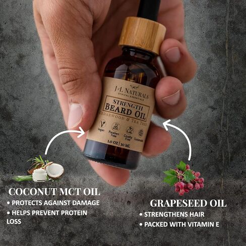 J&L Naturals | Beard Oil for Men | Strengthen, Prevent Damage & Breakage, Beard Care | 100% Natural Ingredients With Argan Oil, Jojoba Oil, Coconut Oil (1 Fl Oz (Pack of 5), Cedarwood & Tea Tree) in Kuwait