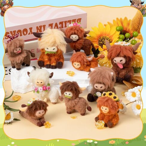 WATINC Highland Cow Needle Felting Kit - Set of 10 Different Highland Cow Doll Wool Felt Needle Felting Tools Foam Pad, DIY Home Decoration Needle Felting Craft Party Supplies for Beginners (30Pcs) in Saudi Arabia