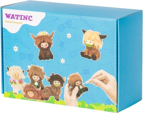 WATINC Highland Cow Needle Felting Kit - Set of 10 Different Highland Cow Doll Wool Felt Needle Felting Tools Foam Pad, DIY Home Decoration Needle Felting Craft Party Supplies for Beginners (30Pcs) in Saudi Arabia