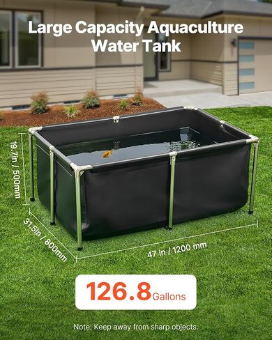بركة أسماك Vevor Canvas ، 270 جالًا فوق بركة الأسماك الأرضية ، خزان PVC Koi مع لوحة عرض واضحة ، خزان ذهبي مستطيل مع إطار من الفولاذ المقاوم للصدأ وصمام التصريف ، لتربية الكوي ، الري (أسود) in Saudi Arabia