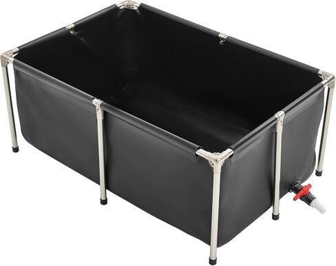 بركة أسماك Vevor Canvas ، 270 جالًا فوق بركة الأسماك الأرضية ، خزان PVC Koi مع لوحة عرض واضحة ، خزان ذهبي مستطيل مع إطار من الفولاذ المقاوم للصدأ وصمام التصريف ، لتربية الكوي ، الري (أسود) in Saudi Arabia