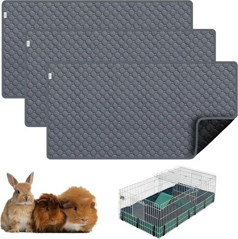 Guinea Pig Cage Liners, Washable Guinea Pig Bedding for Midwest Cage 3 Pack 49"X24", Reusable & Anti Slip & Waterproof, Absorbent Guinea Pig Pee Pad for Small Animal, Rabbit, Bunny, Chinchilla in Kuwait
