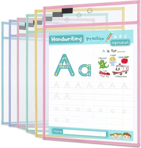12 Pack Dry Erase Pockets 6 Assorted Colors 8.5 x 11 Inch Clear Plastic Sheet Protectors Dry Erase Pocket Sleeves Teacher School Office Supplies (Vintage) in Saudi Arabia
