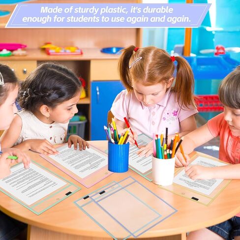 12 Pack Dry Erase Pockets 6 Assorted Colors 8.5 x 11 Inch Clear Plastic Sheet Protectors Dry Erase Pocket Sleeves Teacher School Office Supplies (Vintage) in Saudi Arabia