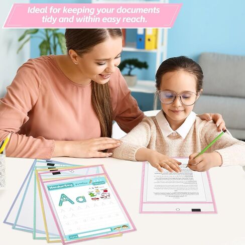 12 Pack Dry Erase Pockets 6 Assorted Colors 8.5 x 11 Inch Clear Plastic Sheet Protectors Dry Erase Pocket Sleeves Teacher School Office Supplies (Vintage) in Saudi Arabia