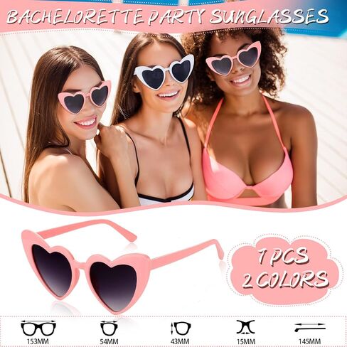 Flutesan 7 Heart Shaped Sunglasses 7 Satin Bridesmaid Scrunchies Party Favor Hair Ties Bachelorette Wedding Gifts Women Girls(Black, White) in Saudi Arabia