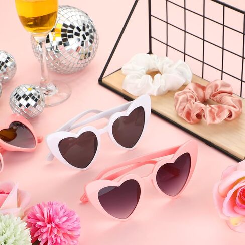 Flutesan 7 Heart Shaped Sunglasses 7 Satin Bridesmaid Scrunchies Party Favor Hair Ties Bachelorette Wedding Gifts Women Girls(Black, White) in Saudi Arabia