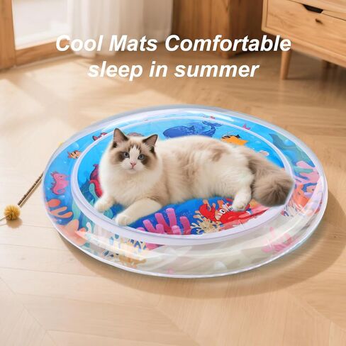 Comfort Cooling Water Mat for Cats, Interactive Sensory Play Mat with Thickened Leak Proof Sensor Tech, Durable Inflatable Baby Water mat Tummy time for Kittens, Kids & Dogs (Square Pad) in Saudi Arabia