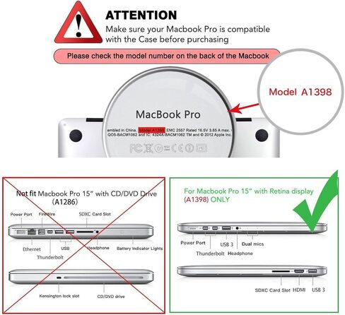 MOSISO Plastic Hard Shell Case Cover Only Compatible Older Version MacBook Pro Retina 15 Inch (Model: A1398) (2015 - end 2012 Release), Black in Saudi Arabia