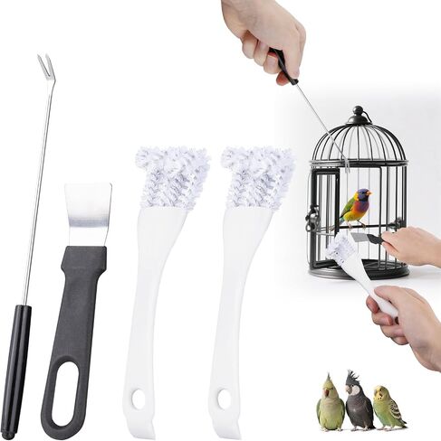 4 PCS Bird Cage Cleaning Brushes مع مقبض طويل ومجارف - إكسسوارات قفص الطيور ، منظف قفص الطيور ، مزيل أنبوب لتنظيف أنبوب في أقفاص الحيوانات الأليفة ، أقفاص الببغاء وعثمان الطيور in Saudi Arabia