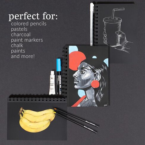 WA Portman Black Paper Sketchbook - A5 (6 "x 8.25") كراسة رسم أسود للرسم - 140 GSM 60 صفحة (30 ورقة) Drawing Pad Journal - لوحة رسم مثالية للأطفال والبالغين in Kuwait