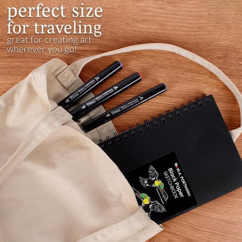 WA Portman Black Paper Sketchbook - A5 (6 "x 8.25") كراسة رسم أسود للرسم - 140 GSM 60 صفحة (30 ورقة) Drawing Pad Journal - لوحة رسم مثالية للأطفال والبالغين in Kuwait