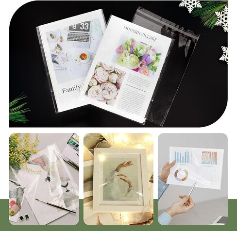 100PCS 8.5 x 11 Inch Cellophane Bags Self Sealing, Resealable Clear Plastic Sleeves for Paper, Artwork, Photo Mats, Comic, Magazine Page Protectors in Saudi Arabia