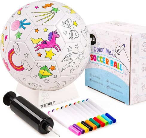 Zoojoy مخصص كرة كرة القدم بالألوان مع علامات قابلة للغسل ، حجم 3 يونيكورن مخصصة لكرة كرة القدم الخاصة بك مع المضخة ، DIY Paint Soccer Gifts لعبة كرة للأطفال الصغار الأولاد الفتيات في الهواء الطلق in Kuwait