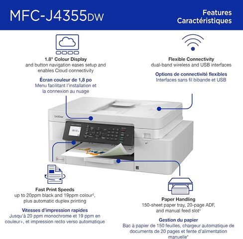 Brother Inkvestment 4355 Inkjet Inkjet All-in-One مع عرض ألوان 1.8 بوصة وفتحة التغذية اليدوية | يتضمن تحديث تجربة الاشتراك (1) (MFC-J4355DW) in Saudi Arabia