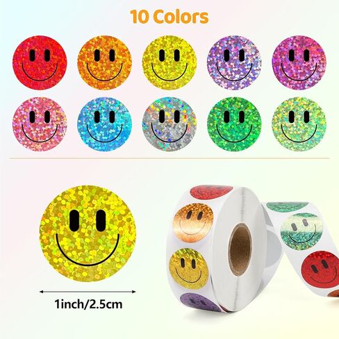 1000pcs ملصقات بريق مبتسمة ، 1 بوصة ، 10 ملصقات سعيدة رقائق براقة ، سلوك طالب مجزي ، مدرس الفصل الدراسي المدرسي in Kuwait