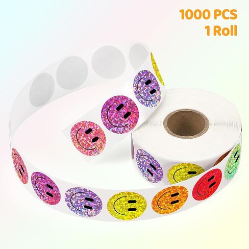 1000pcs ملصقات بريق مبتسمة ، 1 بوصة ، 10 ملصقات سعيدة رقائق براقة ، سلوك طالب مجزي ، مدرس الفصل الدراسي المدرسي in Kuwait