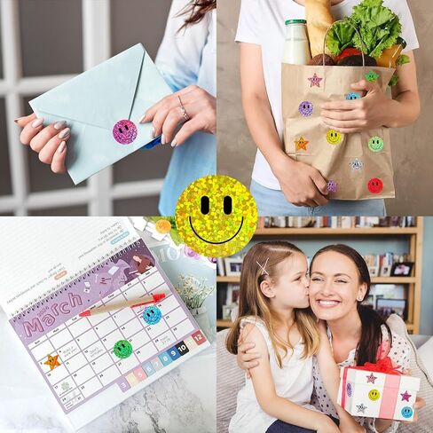 1000pcs ملصقات بريق مبتسمة ، 1 بوصة ، 10 ملصقات سعيدة رقائق براقة ، سلوك طالب مجزي ، مدرس الفصل الدراسي المدرسي in Kuwait