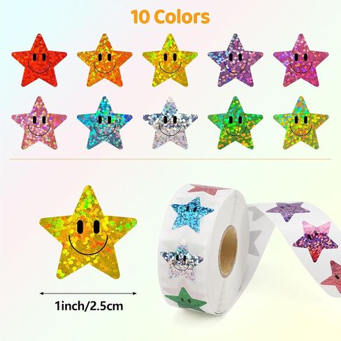 1000pcs ملصقات بريق مبتسمة ، 1 بوصة ، 10 ملصقات سعيدة رقائق براقة ، سلوك طالب مجزي ، مدرس الفصل الدراسي المدرسي in Kuwait