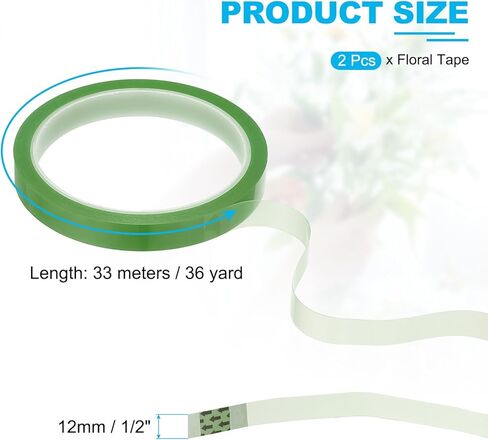 أشرطة Patikil Floral 1/2 "× 36 ياردة / 12 مم × 36 مترًا ، 2pcs Pet Pet Floring Platist Tape Tape Flower Wrap for Bouquet STEM Flowers Making Craft Wedding in Kuwait