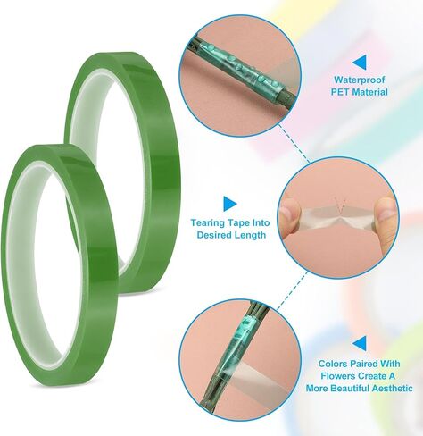 أشرطة Patikil Floral 1/2 "× 36 ياردة / 12 مم × 36 مترًا ، 2pcs Pet Pet Floring Platist Tape Tape Flower Wrap for Bouquet STEM Flowers Making Craft Wedding in Kuwait