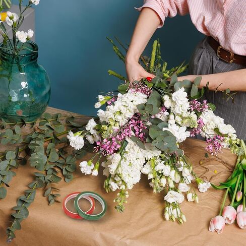 أشرطة Patikil Floral 1/2 "× 36 ياردة / 12 مم × 36 مترًا ، 2pcs Pet Pet Floring Platist Tape Tape Flower Wrap for Bouquet STEM Flowers Making Craft Wedding in Kuwait