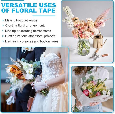 أشرطة Patikil Floral 1/2 "× 36 ياردة / 12 مم × 36 مترًا ، 2pcs Pet Pet Floring Platist Tape Tape Flower Wrap for Bouquet STEM Flowers Making Craft Wedding in Kuwait