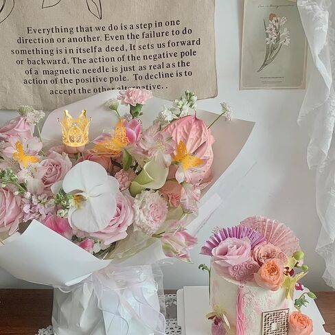 Fesorsi 20 Sheets ورقة زهرية سوداء ، ورق لف زهرة باقة مع 48 قطعة ثلاثية الأبعاد الفراشة الذهب ، وورقة تغليف الزهرة مناسبة لصنع باقات ، وترتيبات الأزهار DIY in Kuwait