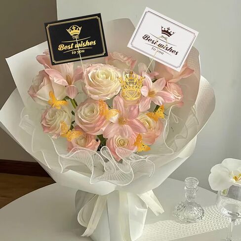 Fesorsi 20 Sheets ورقة زهرية سوداء ، ورق لف زهرة باقة مع 48 قطعة ثلاثية الأبعاد الفراشة الذهب ، وورقة تغليف الزهرة مناسبة لصنع باقات ، وترتيبات الأزهار DIY in Kuwait