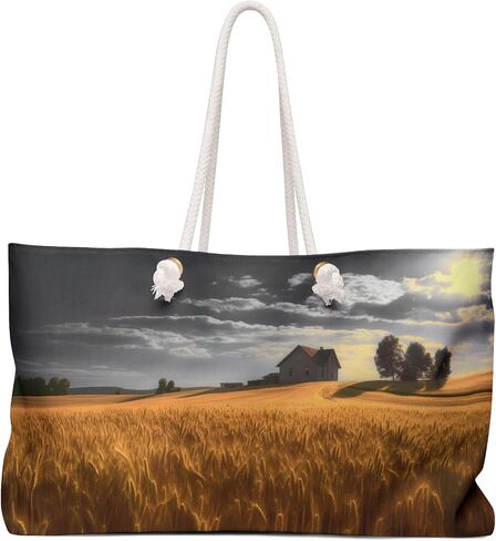 Golden Harvest: Weekender Tote Bag | Vivid Serene Country Rural Wheat Fields | Canvas Travel Overnight Beach Pool Shoulder Bag 24" × 13" in Saudi Arabia