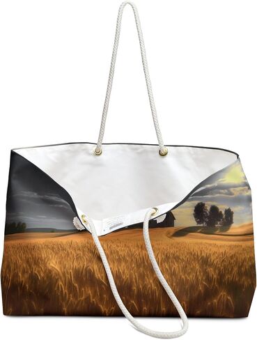Golden Harvest: Weekender Tote Bag | Vivid Serene Country Rural Wheat Fields | Canvas Travel Overnight Beach Pool Shoulder Bag 24" × 13" in Saudi Arabia