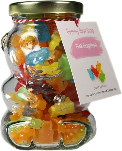 BEAR HAND SOAPS in a cute Glass Bear Jar | PINK GRAPEFRUIT FRAGRANCE | Multicolored Individual | Handmade in Pittsburgh, PA USA | Great for Travel Gifts Party Kids Rainbow Pride in Saudi Arabia