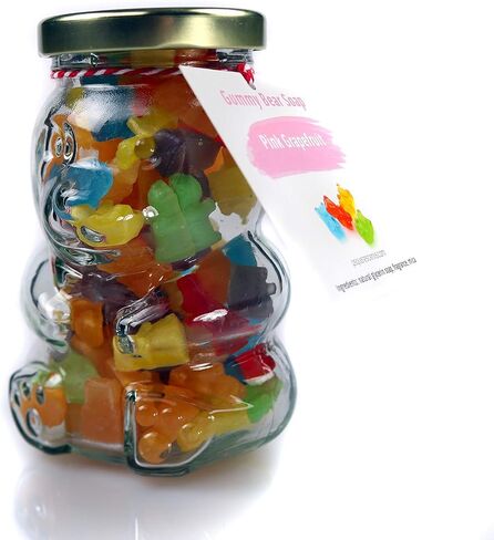 BEAR HAND SOAPS in a cute Glass Bear Jar | PINK GRAPEFRUIT FRAGRANCE | Multicolored Individual | Handmade in Pittsburgh, PA USA | Great for Travel Gifts Party Kids Rainbow Pride in Saudi Arabia