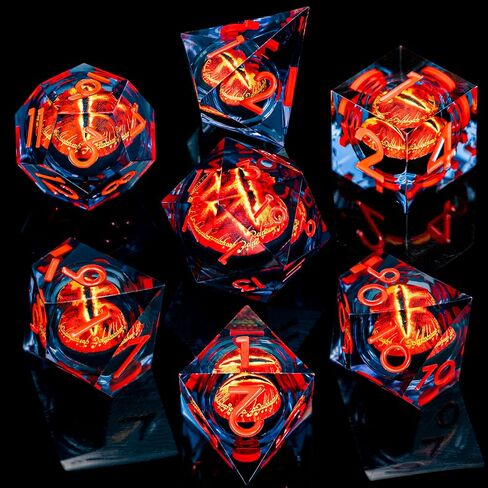 Aruohha DND Resin Dice يحدق بالعين الزهر السائل الأساسي Flaming RPG زهر حافل حافل مع مربع الهدايا ، مجموعة Polyhedral D و D Dice متوافقة مع Dungeons Dragons لعب لعبة D20 D12 D8 D8 D6 in Kuwait